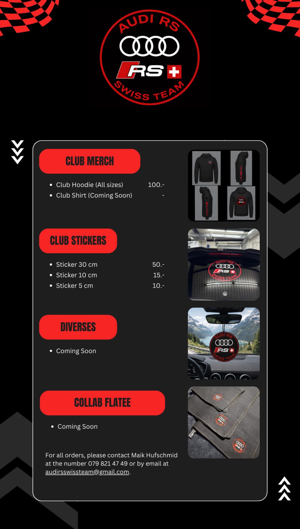 Liste de prix de la boutique du club